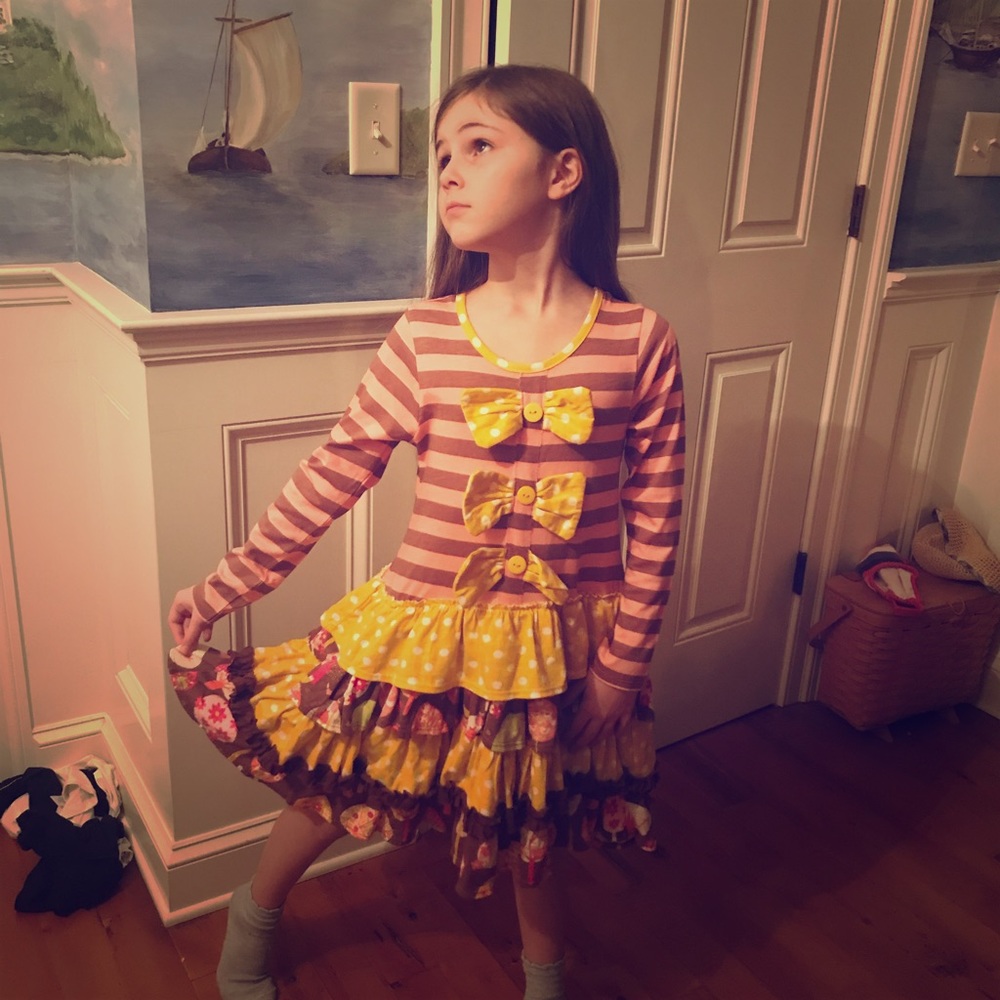 Jelly the Pug into the woods daisy dress